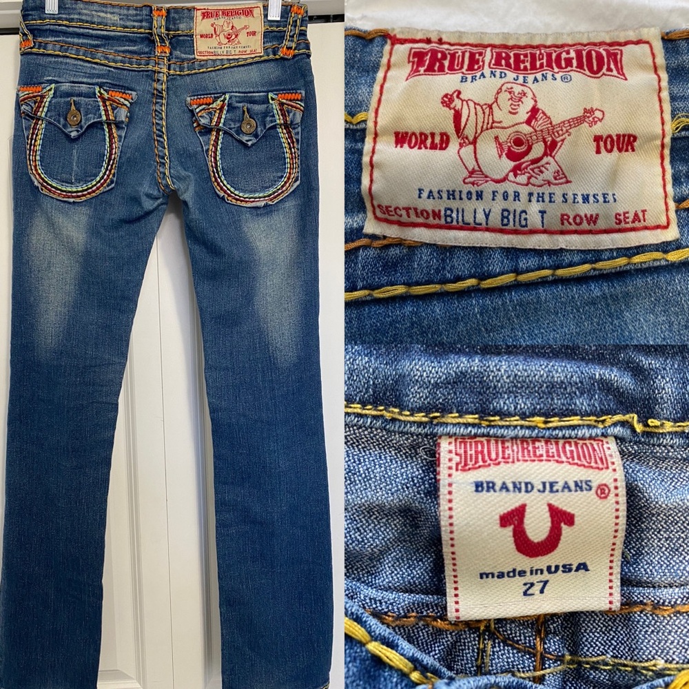 True Religion World Tour Billy Big T Straight Leg Jean Rainbow Stitch Size 27